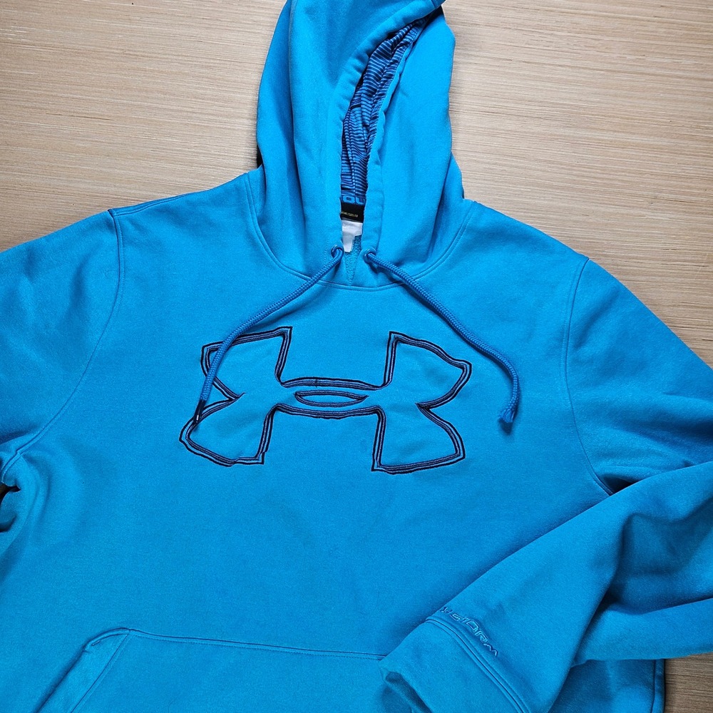Under‎ Armour Hoodie Men L Blue Storm Big Logo Pullover Sweatshirt